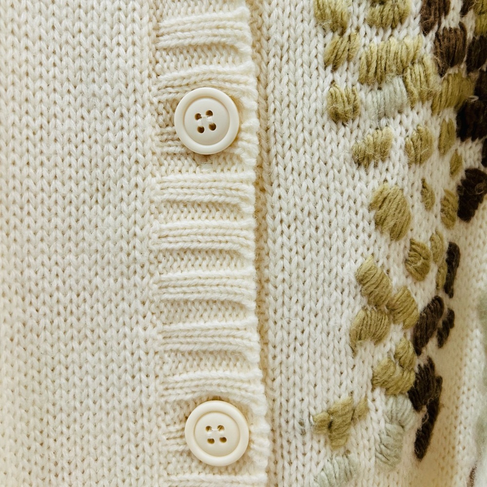 Vintage 90s Together Ivory Chunky Wool Bear Embroidered Cardigan Shawl Collar L - Picture 9 of 14